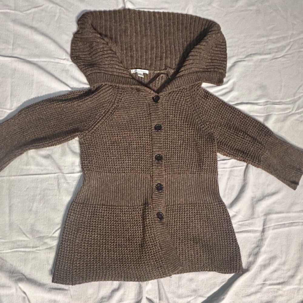 Kenneth Cole‎ Women XL Hooded Knit Cardigan Sweater Brown Cotton Blend - Picture 13 of 16